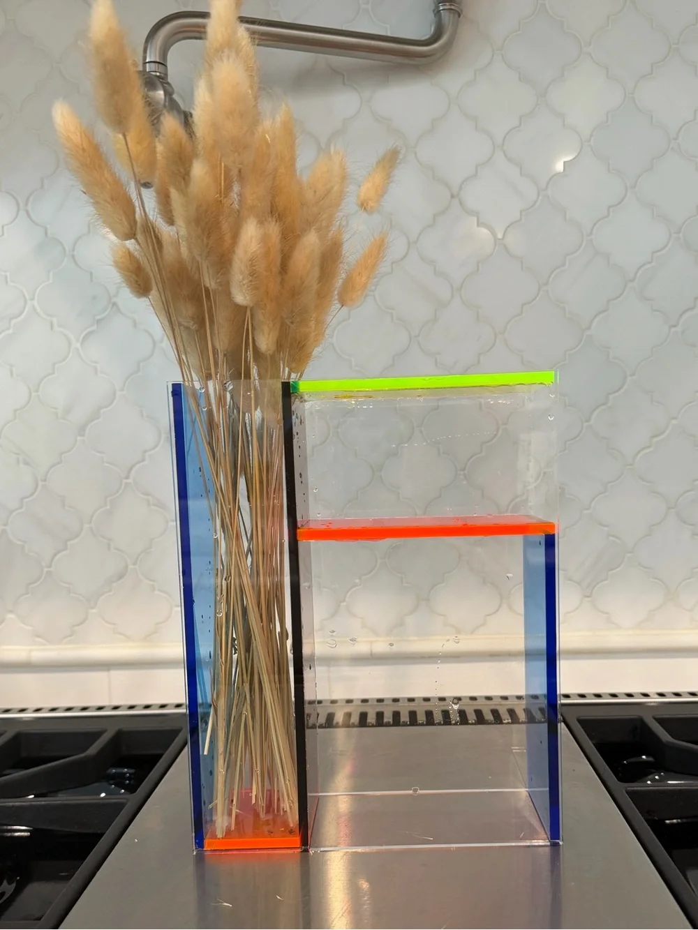 MoMa Acrylic Vase with Neon Blue, Orange, Yellow, and Clear Panels